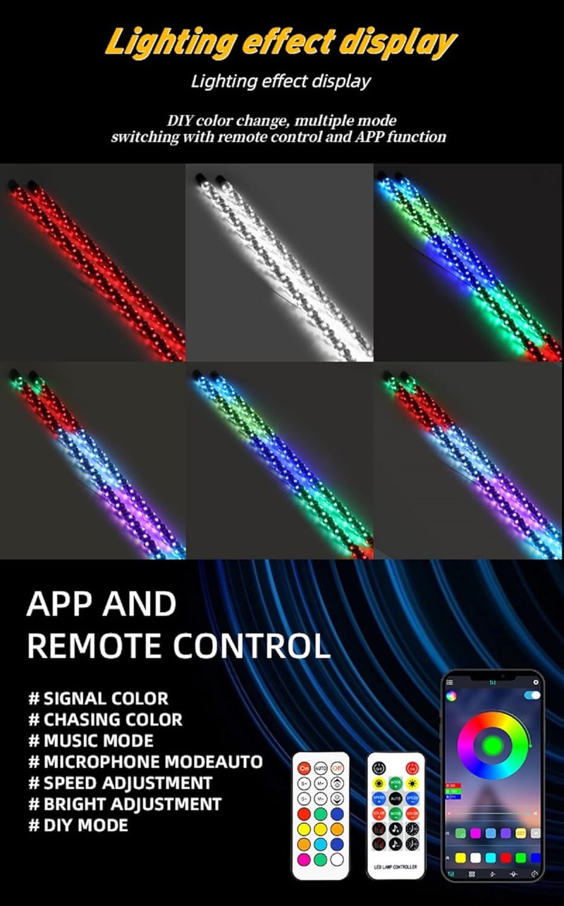 S7 2PCS 5FT Whip Lights, LED Whip Light with App & Remote Control, Spiral RGB Chasing Lighted Antenna Whips,Whip Light for UTV ATV RZR SXS Can-Am Dune Buggy Offroad Truck (5ft) - Image 3